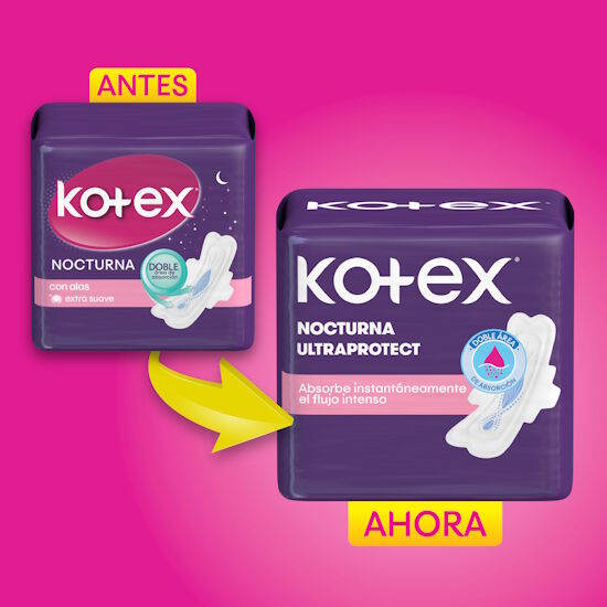 Toallas femeninas Kotex nocturna con alas,16 uds